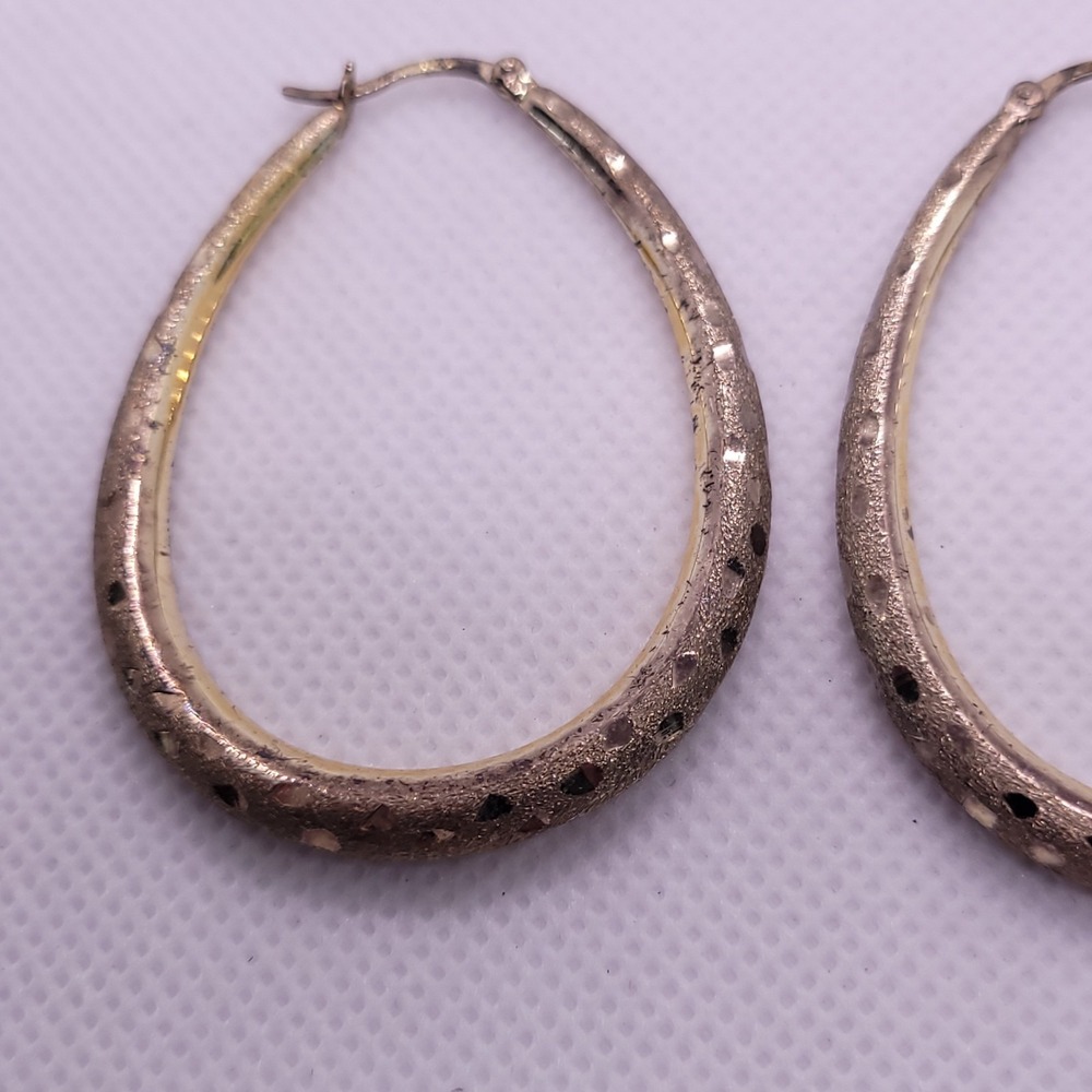Argento Vivo AV 925 Sterling Silver Textured Oval Hoop Earrings 9.18g - Picture 6 of 8